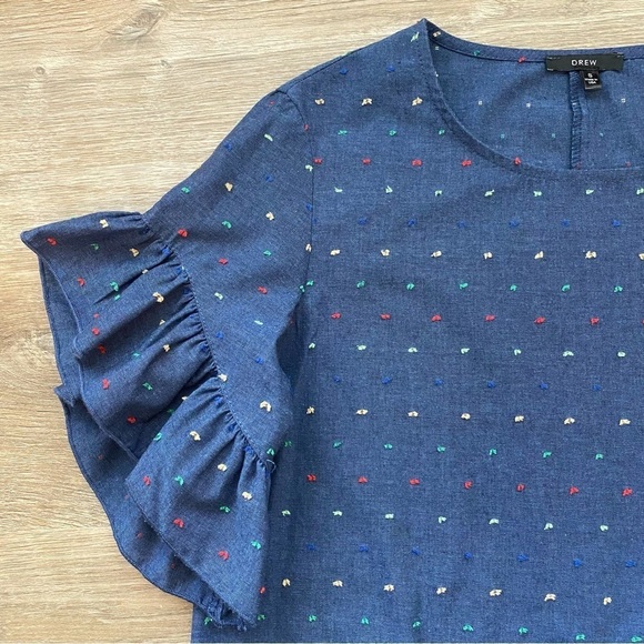 Drew Anthropologie Chambray Flutter Sleeves Swiss Dots Small - Picture 5 of 9